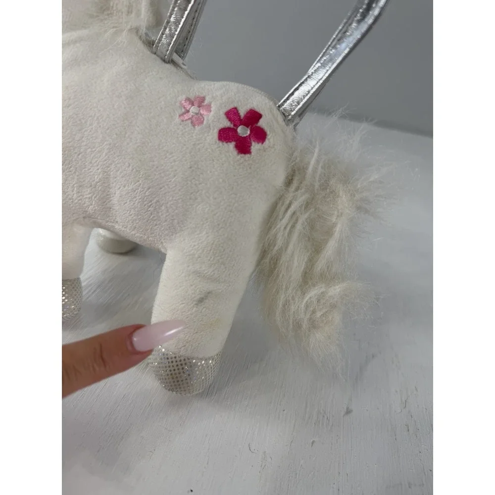 Gymboree UNICORN plush Purse Bag 2010 RARE Embroidered Flower Sliver Paws